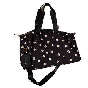 Alice + Olivia Daisy Black Floral Print Weekender Duffel Bag Overnight Handbag